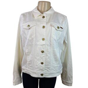 ISAAC MIRAHI LIVE White Denim Button-Up Jacket With Gold-Tone Hardware Sz 14